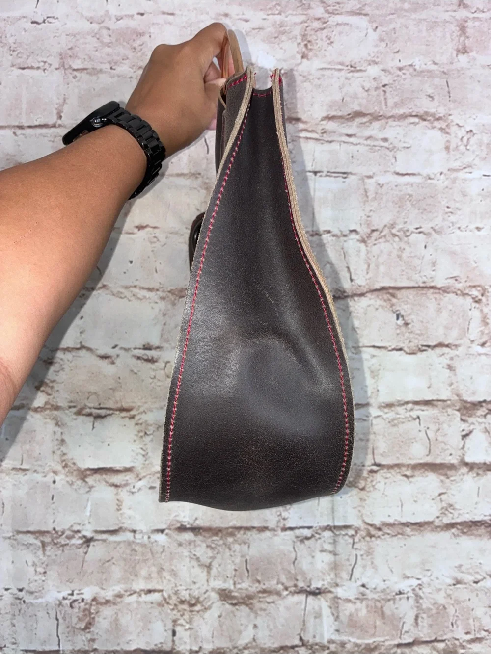 Just Cavalli Dark Brown Leather Top-Handle Satchel with Metal Accent